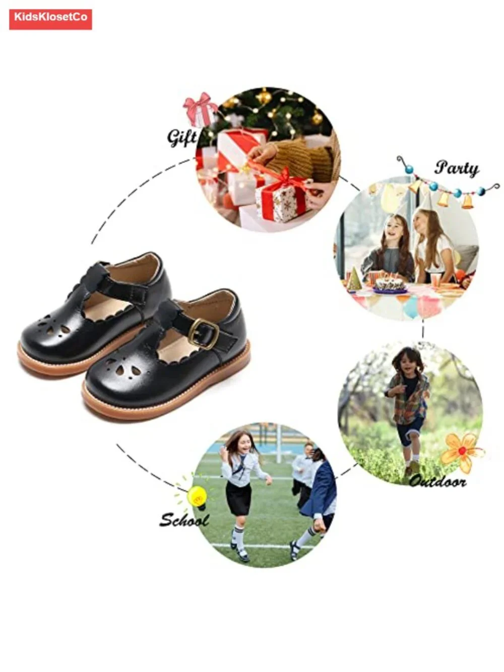 Toddler Girl Mary Jane Dress Shoes Ballet Flats Hook Loop Cushioned